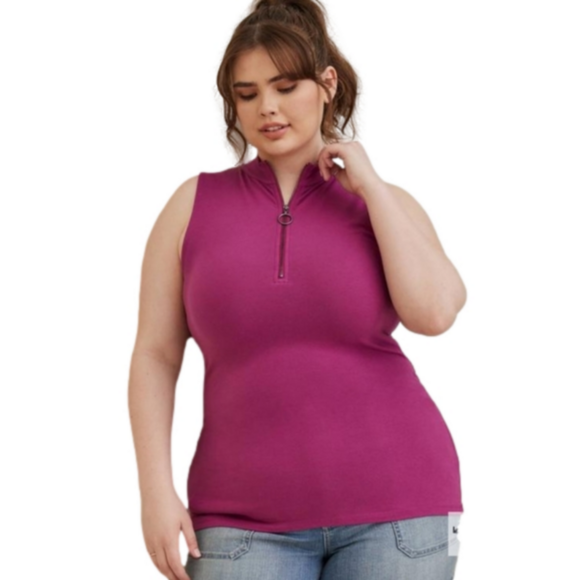 torrid Tops - Torrid 1x Foxy mock neck 1/2 zip up fitted tank purple sleeveless top plus size